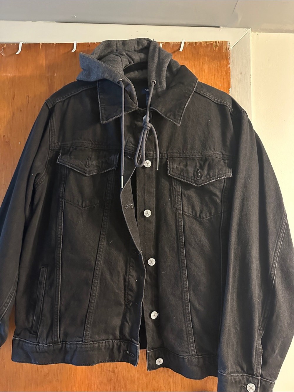 Arizona Jean Company Black Denim Jacket with Gray Hood